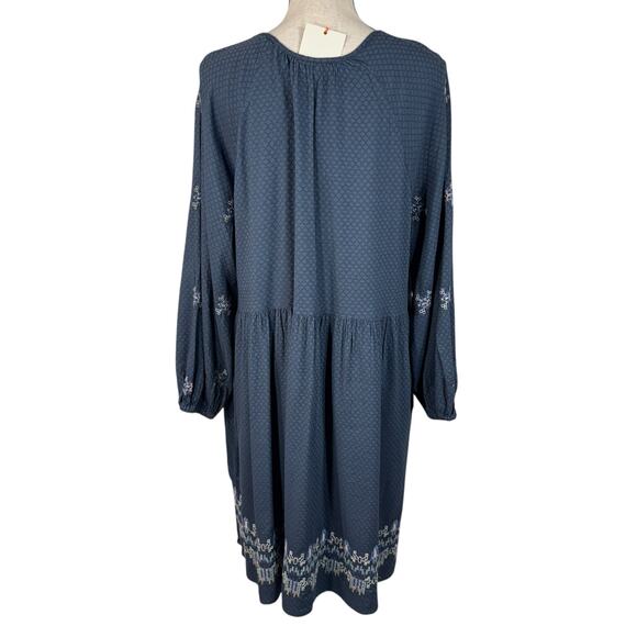 Knox Rose X-Large Shift Dress Embroidered Long Sleeve Tasseled Keyhole V-Neck - Picture 6 of 9